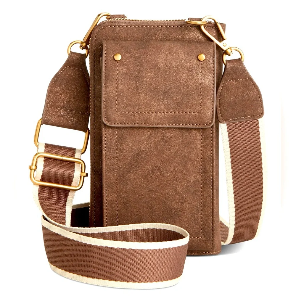 Style & Co. Leather Crossbody Phone Wallet in Chocolate‎ Brown